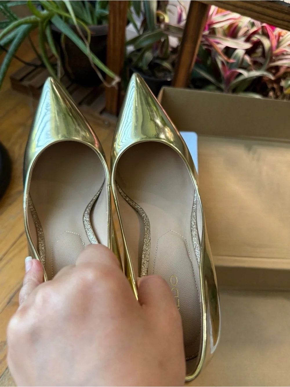 ALDO Metallic Gold Pointed-Toe Stiletto Pumps - Picture 4 of 7